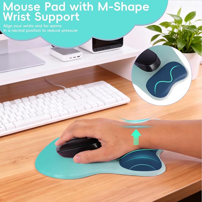 Ergonomic Mouse Pad,Non Slip Mousepad Wrist Rest Support for Office, Computer, Laptop & Mac(A-Green Blue)