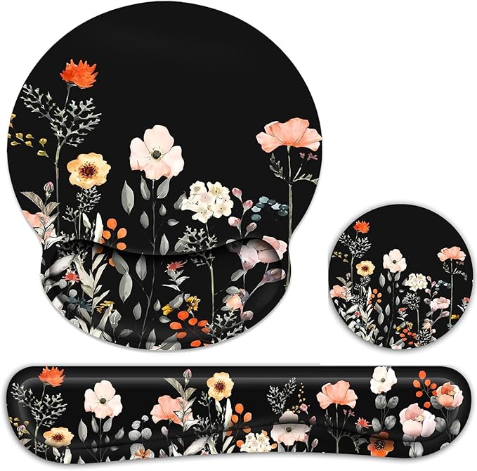 Ergonomic Mouse Pad with Wrist Rest and Keyboard Wrist Rest, Mousepad | Memory Foam Wrist Rest for Computer Keyboard, Pain Relief, Non-Slip Base, Mouse Pad Wrist Support for Gaming, Garden Flowers