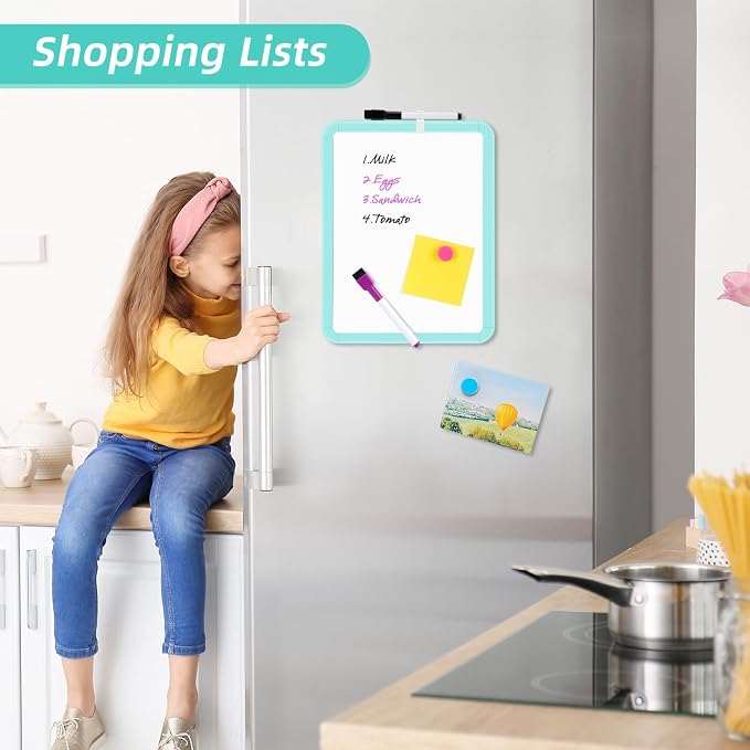 VUSIGN Magnetic Dry Erase Board, 8.5 x 11 Inches White Board, Green | Includes 4 Dry Erase Markers, Small Mini White Board for Students Fridge Wall Locker