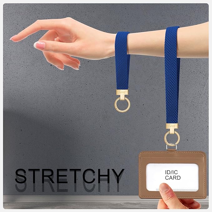 Fishent Stretchy Wristlet Keychain, Cute Key Chain, Woven Wrist Lanyard for Car Keys with 3 Keyrings and D-ring for Women Men