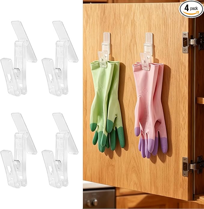 4-Pack Dishwashing Gloves Clips Self-Adhesive Clip for Rubber Cleaning Gloves Kitchen Cabinet Towel Holder