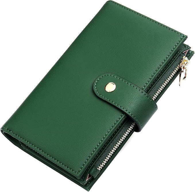 yiijay Womens Wallet RFID Blocking Leather Trifold Clutch Wallet Credit Card Holder Ladies Travel Wallet Purse with Passport/Pen Holder