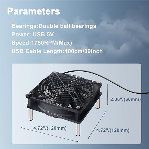 USB Computer Cooling Fan 5V USB Power with Speed Controller USB Router Fan for Router TV Box Mini PC Cabinet 120mm