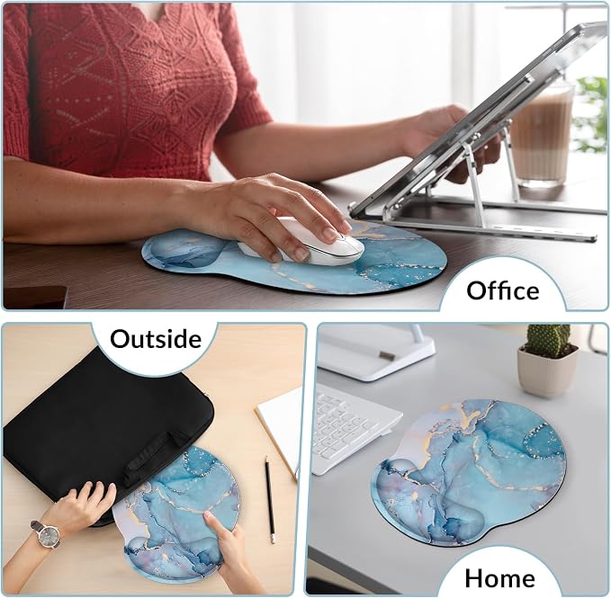 KONVINIT Ergonomic Mouse Pad with Wrist Rest, Small Mousepad with Non-Slip Rubber Base and Smooth Surface, Blue Mouse Pads for Desk, Office Desk Accessories