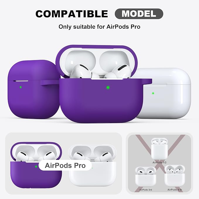 R-fun for AirPods Pro 2 Case, Soft Silicone Protective Cover with Keychain and Cleaning Pen, Compatible with AirPods Pro 2nd/1st Generation, Supports Wireless Charging, Purple