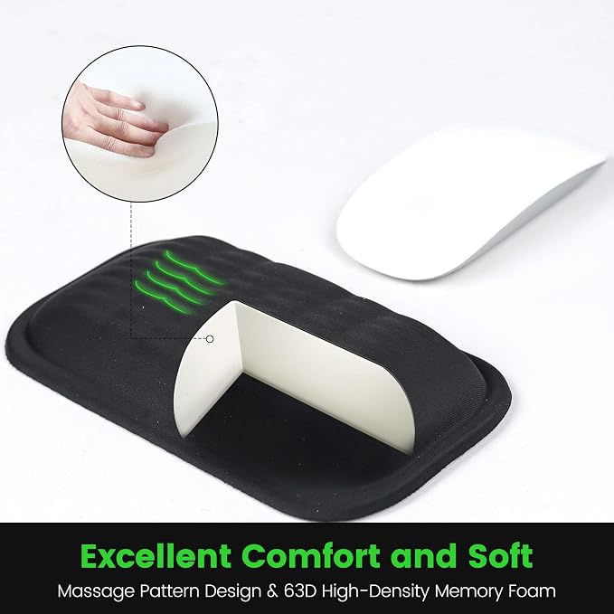 MEKASS Ergonomic Mouse Wrist Rest, Premium Memory Foam Mouse Wrist Pad Support Relieve Wrist Pain for Long Hours of Work, Gaming (Classic Black