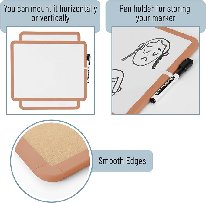Mr. Pen- Dry Erase Board, 14” x 11” with a Black Dry Erase Marker | Copper Tan Frame, Small Mini White Board for Students, Fridge, Wall, Locker, Includes Double Sided Tapes