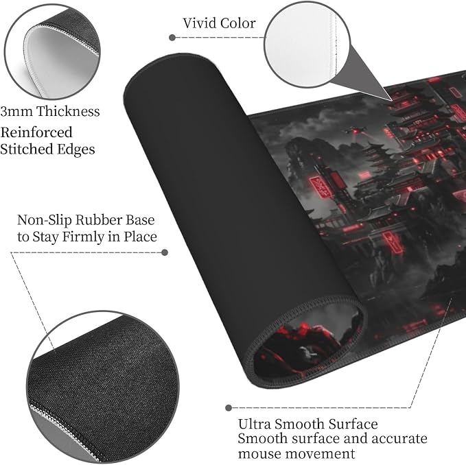 Dark Moon Gaming Mouse Pad Large Extended Desk Mat Non-Slip Rubber Base Keyboard Pad with Stitched Edges for Office Gaming 31.5x11.8 in