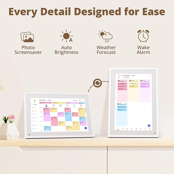 Digital Touchscreen Calendar 10.1 Inch – Interactive Electronic Calendar & Smart Family Hub with Cross-Device Sync, Schedules Reminders, Chore Chart, Rewards & Photo Display, Desk Mount