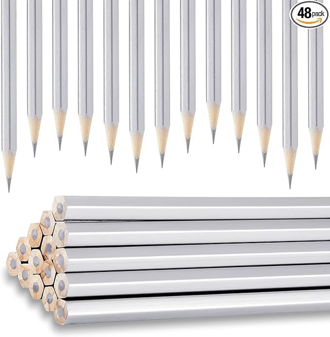 Gersoniel 48 Pack Silver Welders Pencil,Metallic Marking Pencil | Fits Welding, Construction, and Carpentry Workers. Writes on Metal, Wood and Stone, Teacher Water Soluble Marking Tools, 6.9"