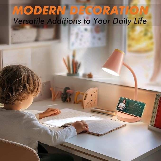 EJIAXIN Desk Lamps for Home Office - Small LED Desk Lamp Touch Dimmable Reading Light for College Dorm Room - Adjustable Flexible Gooseneck Table Lamp for Bedside Bedroom Nightstand Pink