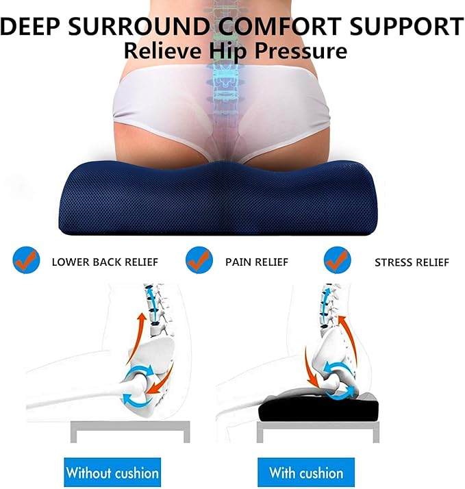 YOUFI Extra Thick Large Seat Cushion -19 X 17.5 X 4 Inch Gel Memory Foam Cushion with Carry Handle Non Slip Bottom - Pain Relief Coccyx Cushion for Wheelchair Office Chair (Blue (1PACK))