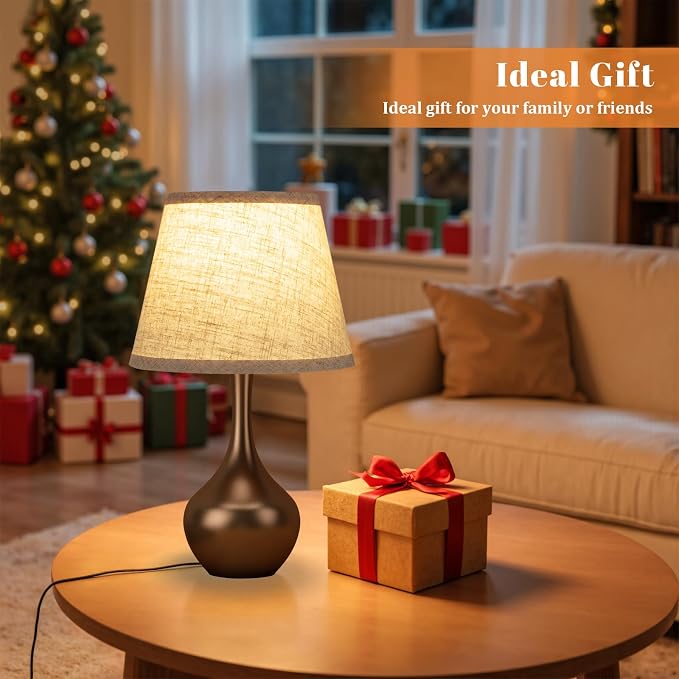 16.1" Touch Table Lamp for Nightstand, 3 Way Dimmable Small Bedroom Lamp | Touch Control, Set of 2, Bulb Included, Brown Bedside Lamps for Desk, Night Stands, Living Room, End Table, Corded