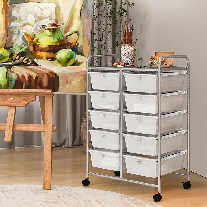 RELAX4LIFE Rolling Storage Cart with 10 Drawers - Craft Storage Cart with Lockable Wheels,Utility Cart, Art Cart Organizer for Crafting Storage, Studio, Office, Home, School Rolling Drawer Cart