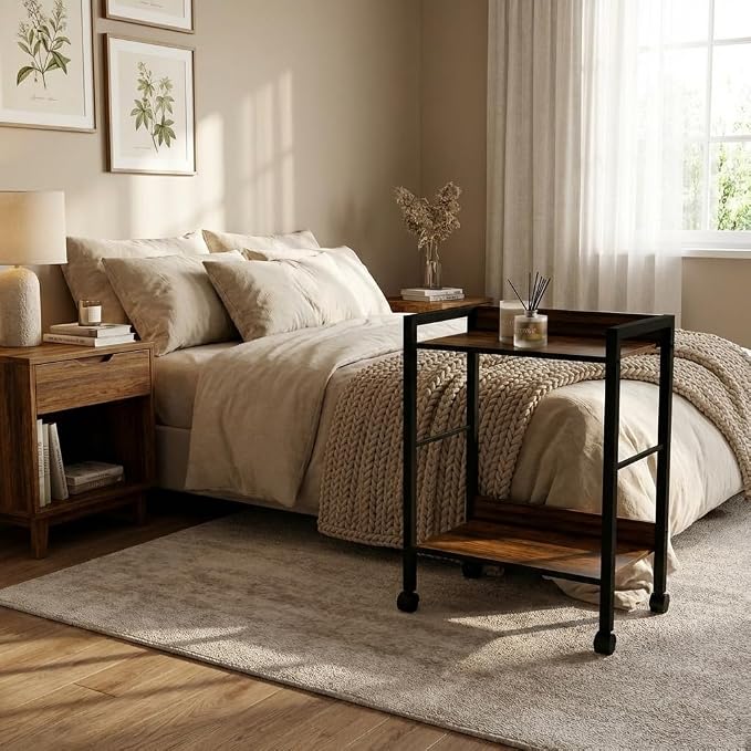 Small Rolling Printer Stand, 2-Tier Mobile Cart with Shelf for Home Office | Roll it beside your desk for printers, beside your sofa for coffee, or beside your bed for books. One cart, every room.