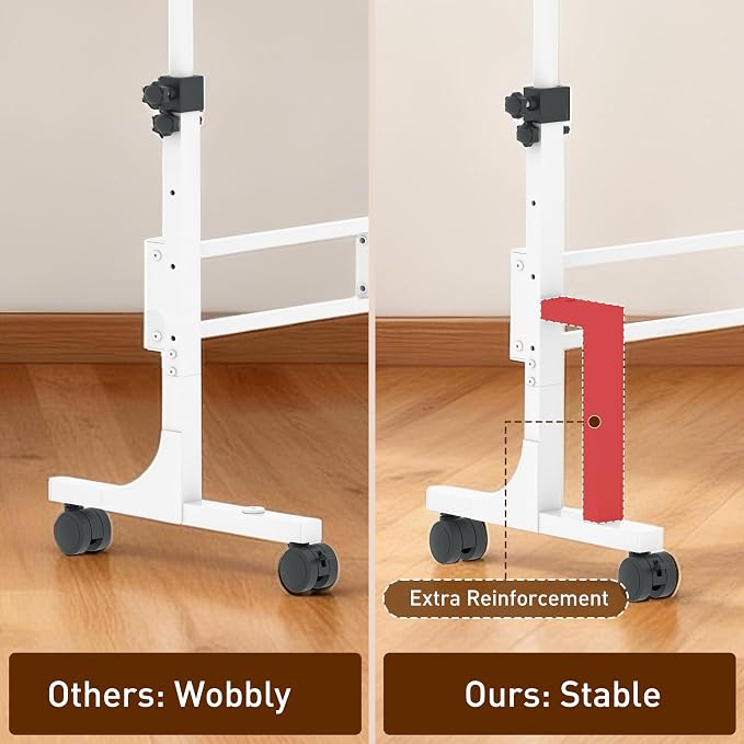 Height Adjustable Standing Desk with 2 Drawers, Small Sit Stand Up Desk with Wheels, Portable Rolling Desk for Walking Pad Treadmill, Computer Office, Adjustable 31.5"-43.3", White, Upgraded Stable