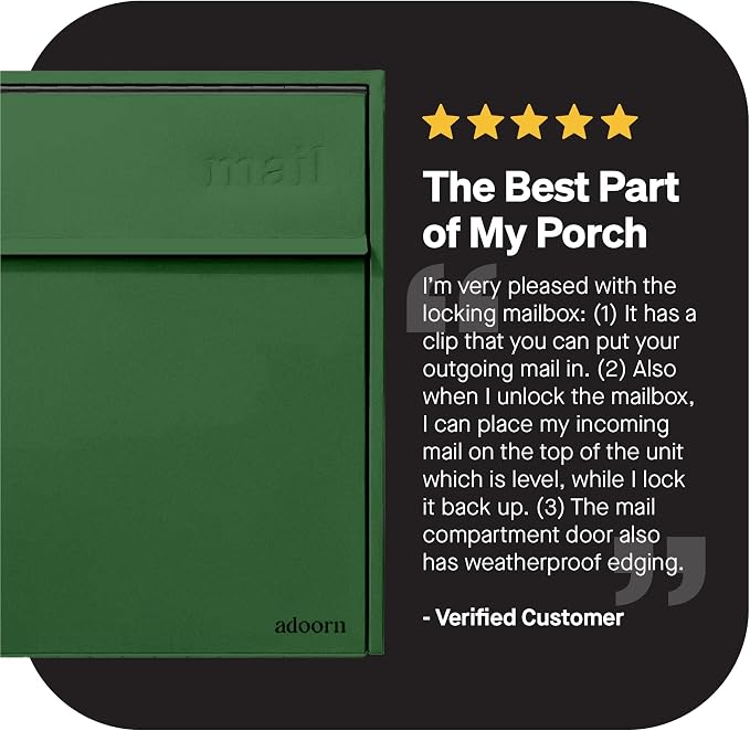Adoorn Lockable Wall Mount Mailboxes for Outside - Large Anti-Theft Locking Mailbox for Letters - Weatherproof Construction - Durable Steel - 18.5" H x 15" L x 7.5" D - Forest Green
