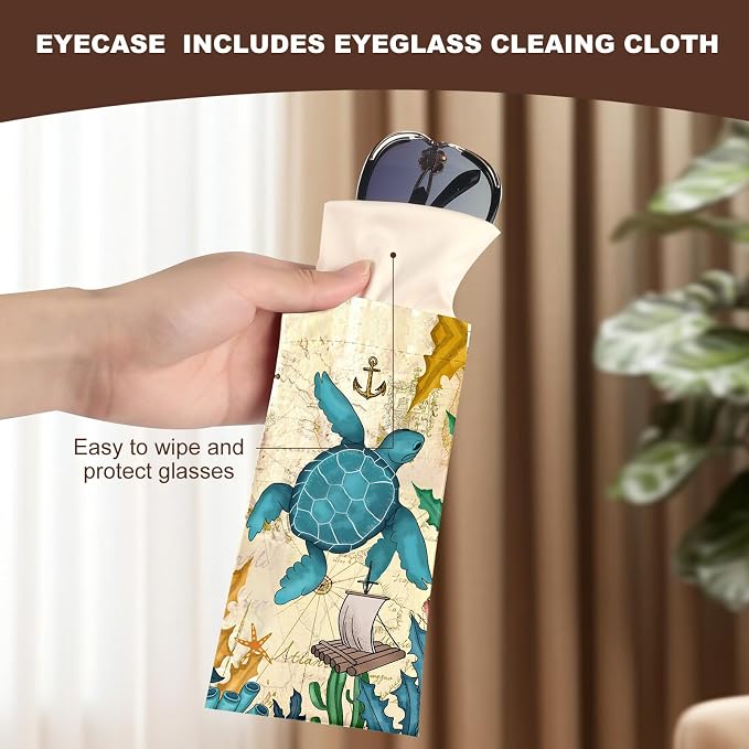 Anikathy 2Pcs Sunglass Eyeglass Glasses Case Soft PU Leather with Cleaning Cloth Cute Glasses Pouch Bag for Men Women Girs