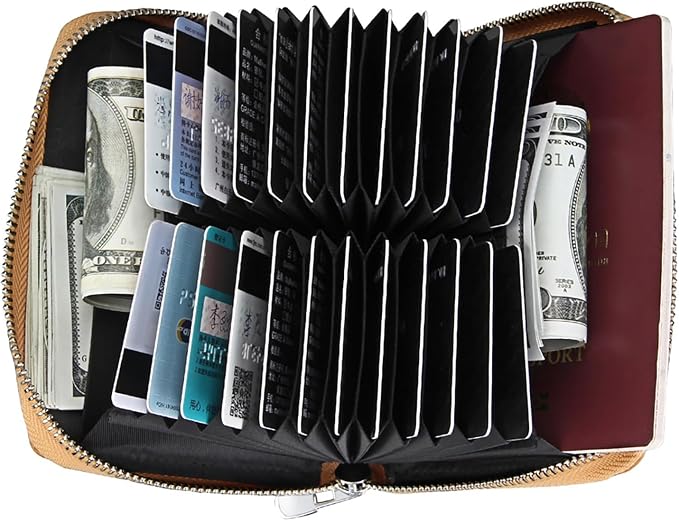 RFID Blocking 24 Slot Credit Card Holder Wallet Real Leather Multi Card Organizer Wallet with Zipper