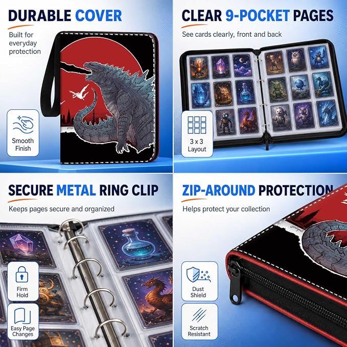 1008 Card Binder 9 Pocket, 3-Ring Trading Card Binder with 56 Page Removable Sleeves, High Storage Waterproof Trading Card Holder Collection Card Album Organizer Case for TCG Cards - Bird