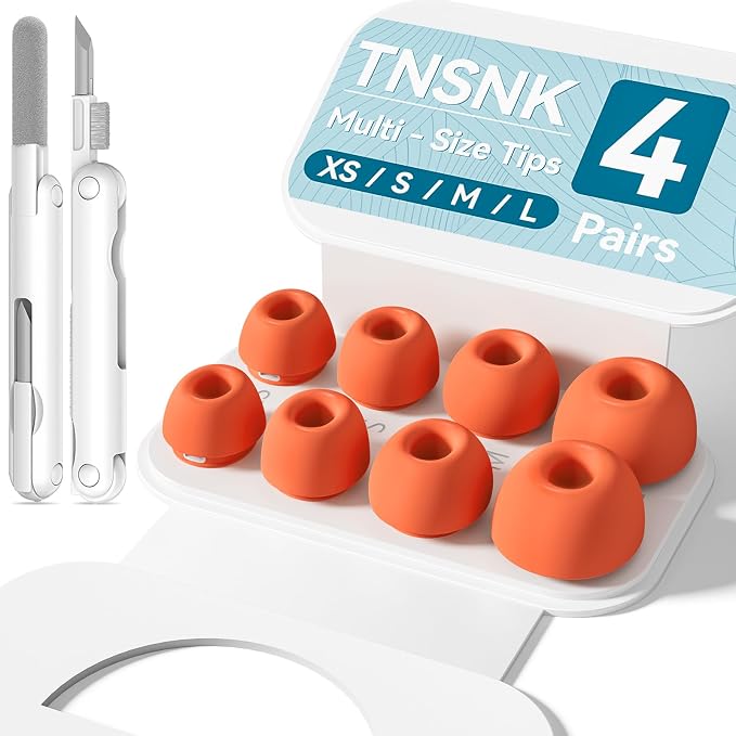 4 Pairs Replacement Ear Tips for AirPods Pro 1st /2nd(Orange) | with Noise Reduction Hole,Built-in dust Guard Screen Silicone Ear Tips with Cleaning Pen