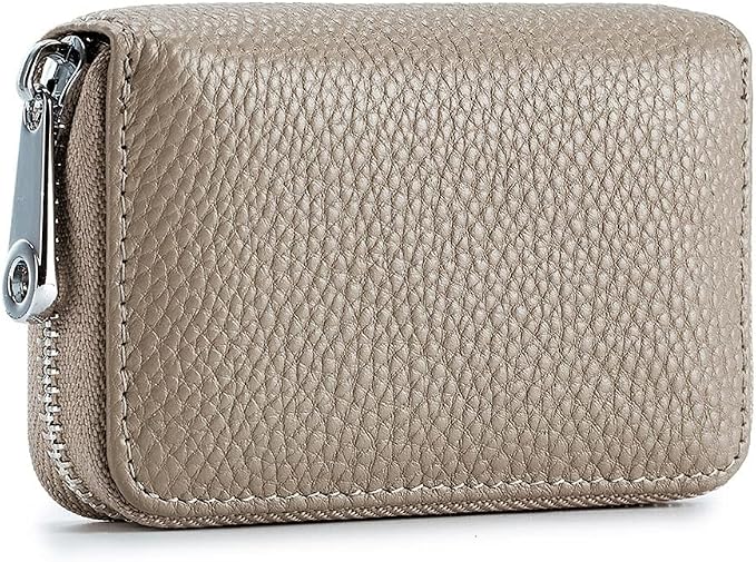 RFID Credit Card Holder Genuine Leather Credit Card Wallet with Zipper | RFID