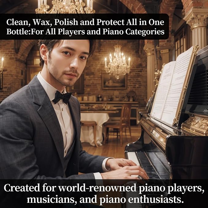 Piano Cleaner and Polish, Clean, Wax and Protect Glossy All in One Bottle Restore the Shine, Remove Fingerprints and Stains, and Enhance the Brightness of the Wood or Lacquer Finish, 8.45 Fl Oz | Remove Fingerprints,and Enhance the Brightness of the Wo...