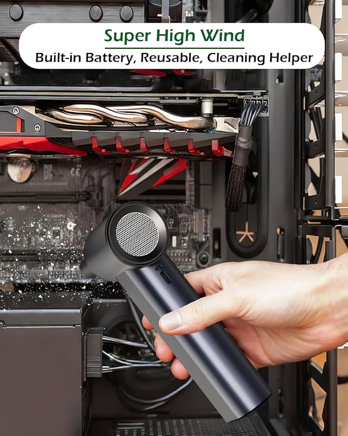 Compressed Air Duster, 130000RPM Super Power Cordless Air Duster, Rechargeable Brushless Motor Durable Blower, Electric Adjustable Dust Blower Dust Remover for Keyboard, Computer, Car, Home Cleaning