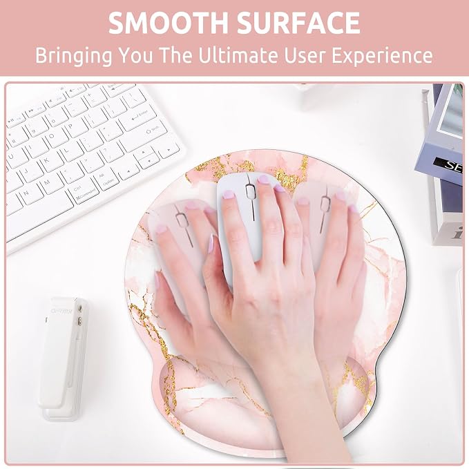 KONVINIT Ergonomic Mouse Pad with Wrist Rest, Small Mousepad with Non-Slip Rubber Base and Smooth Surface, Pink Mouse Pads for Desk, Office Desk Accessories