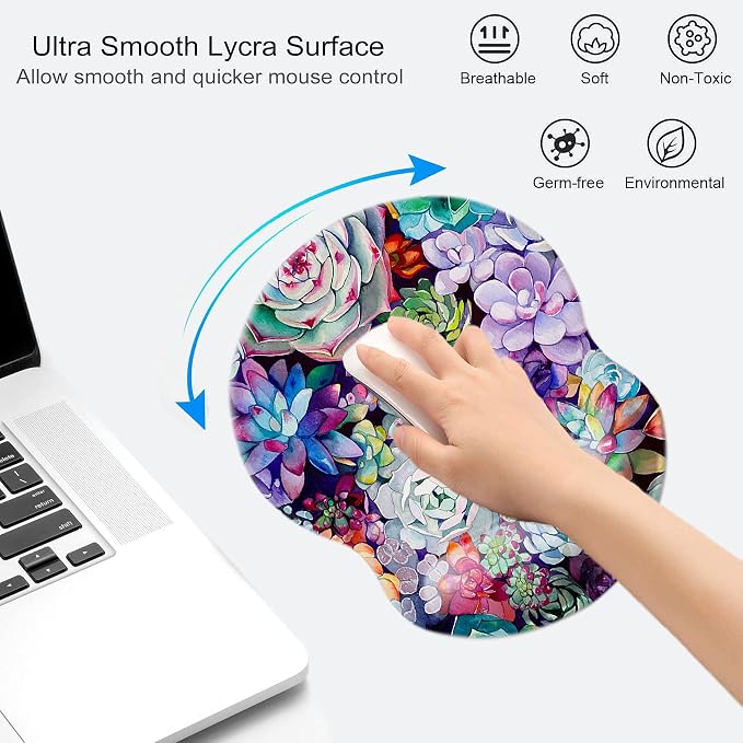 Mouse Pad with Wrist Support, Non Slip Mousepad Wrist Rest for Office, Computer, Laptop & Mac-Comfortable & Lightweight Ergonomic Support Mouse Mat(Succulents -Wrist)