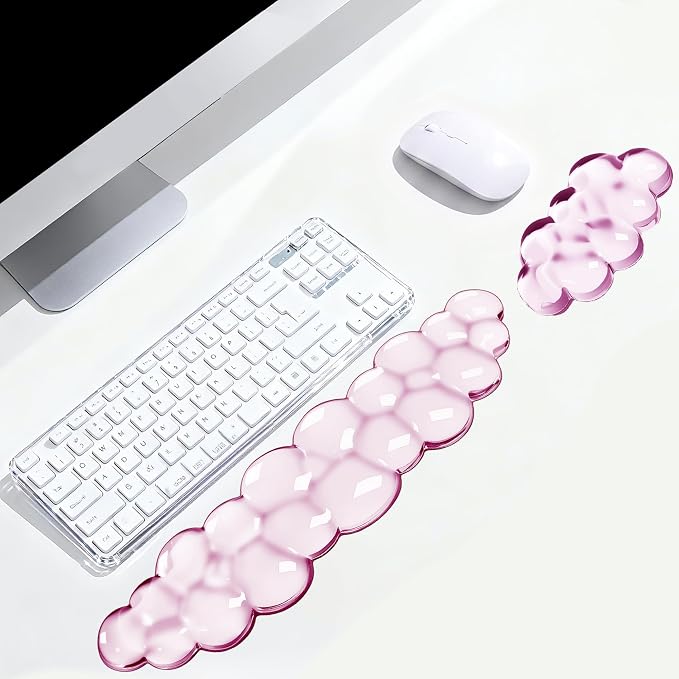Cloud Wrist Rest Gel Set — Ergonomic Cloud Wrist Rest Keyboard and Mouse, Non-Slip Desk Accessories for Office and Home（Pink）