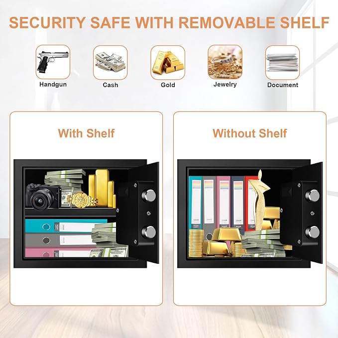 1.6 Cuft Fire proof Safes for HOME USE, Anti-Theft Digital Personal Security Safety Box with Electronic Keypad and Spare Keys, Home Safes Fireproof Waterproof for Money Medicine Document Valuables
