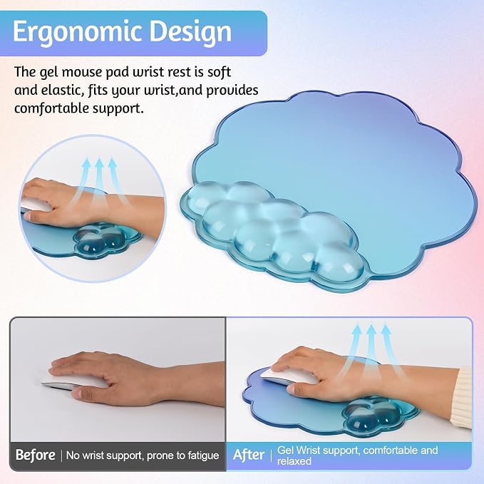 Keyboard Wrist Rest with Cloud Gel Mouse Pad - Ergonomic Cloud Mouse Pad Soft and Cool, Cute Desk Accessories for Office/Home/Desktop/Latop