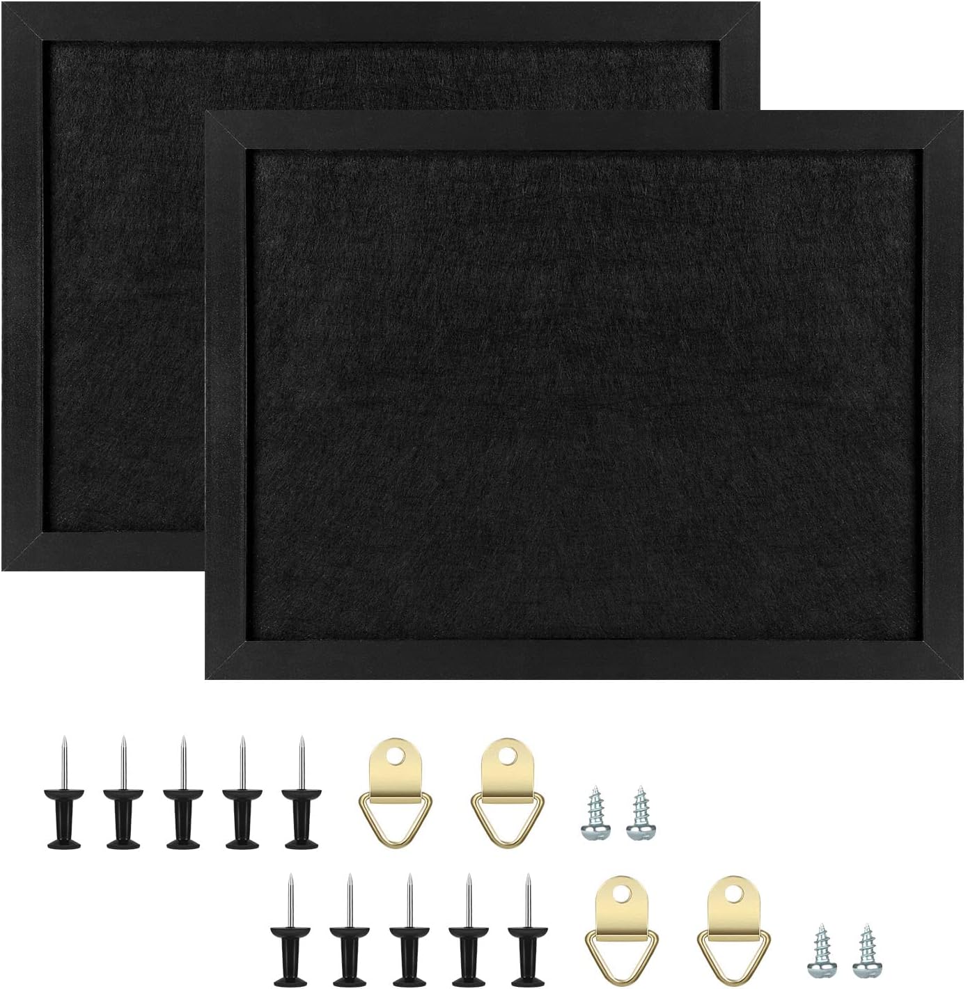 TORASO Cork Board Bulletin Board, Cork Boards for Walls with Pins, Eye Bolts, gaskets, Screws, Pin Board for Office, School and Home (All Black, 11“x14.5” - 2p)