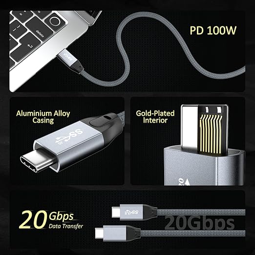 QCEs USB C Monitor Cable 3.3FT 8K30Hz 4K30Hz for Portable Monitor, USB C 3.2 Gen 2x2 Video Cable 20Gbps Data Transfer, 100W PD Charging Compatible for iPhone 17 MacBook iPad Carplay SSD KYY MNN