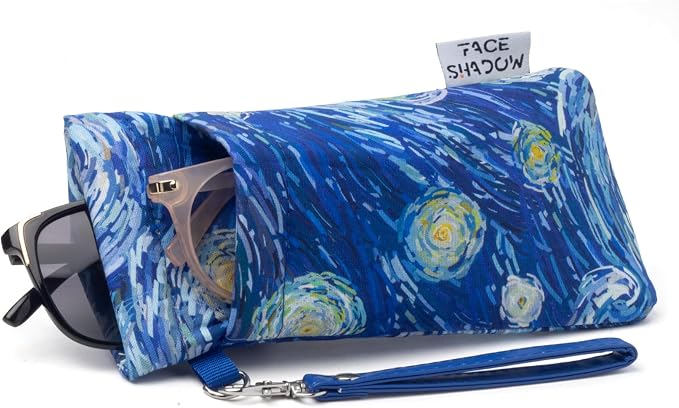 Face Shadow Double Glasses Case Soft Eyeglass Case For Women Men Squeeze Top Sunglasses Case With Cleaning Cloth