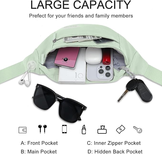 Fanny Pack for Women Shoulder Sling Bag with 4-Zipper Pockets Crossbody Bag | Key Chain,Fit All Phones,Adjustable Strap Passport Holder Bag for Shopping Traveling Running