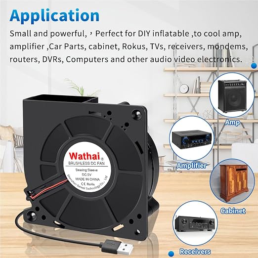 Wathai 120mm x 32mm USB Brushless Centrifugal Blower Fan 5V Speed Control | 1232 1200mm usb Blower with Speed Control for Receiver DVR Xbox Modem AV Cabinet Efficient Cooling