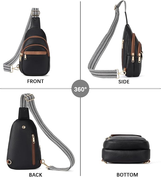 BOSTANTEN Sling Bag for Women Leather Crossbody Bags Fanny Pack Chest Bag for Travel | Adjustable Wide Strap, Small, Anti Theft, Lightweight, Multi Pockets and Carrying Way, Card Slot, Cute Trendy for Everyday