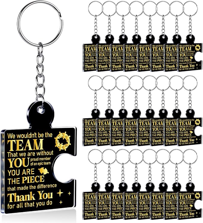 Team Appreciation Gifts Bulk Thank You Keychains for Coworkers | Gift Set for Employee, Staff, Teachers, Teamwork Puzzle Piece Keyring, Acrylic