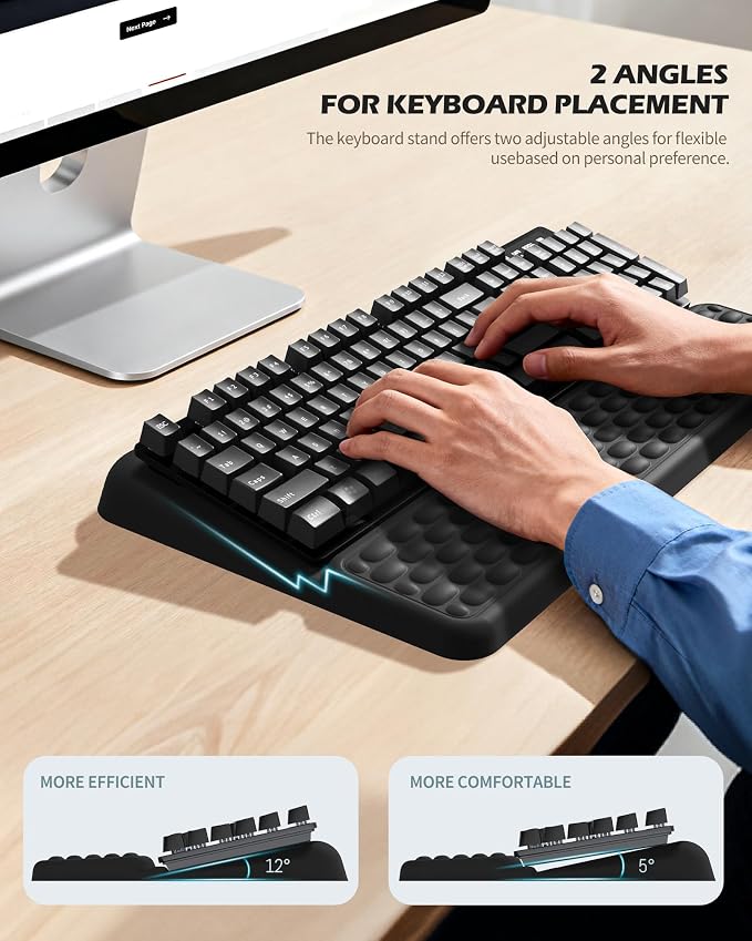 Wrist Rest for Computer Keyboard, Keyboard pad with Wrist Support | Wrist Rest for Computer Keyboard with Two Adjustable Keyboard Angles, Slow Rebound Comfortable Foam and Skin-Friendly Fabric