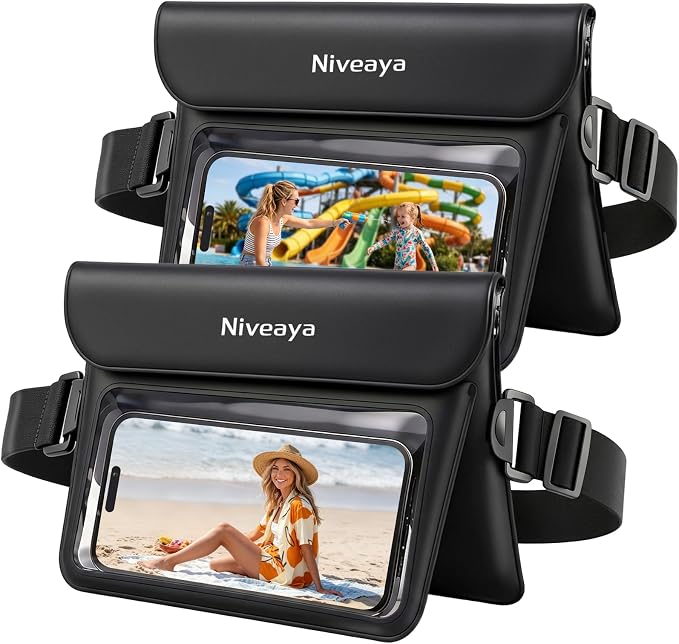 Niveaya 2 Pack Waterproof Fanny Pack for Women Men, IPX8 Waterproof Pouch Dry Belt Bag for Beach, Kayaking, Swimming, Double Space Touchscreen & Photography,Boat Travel Essentials