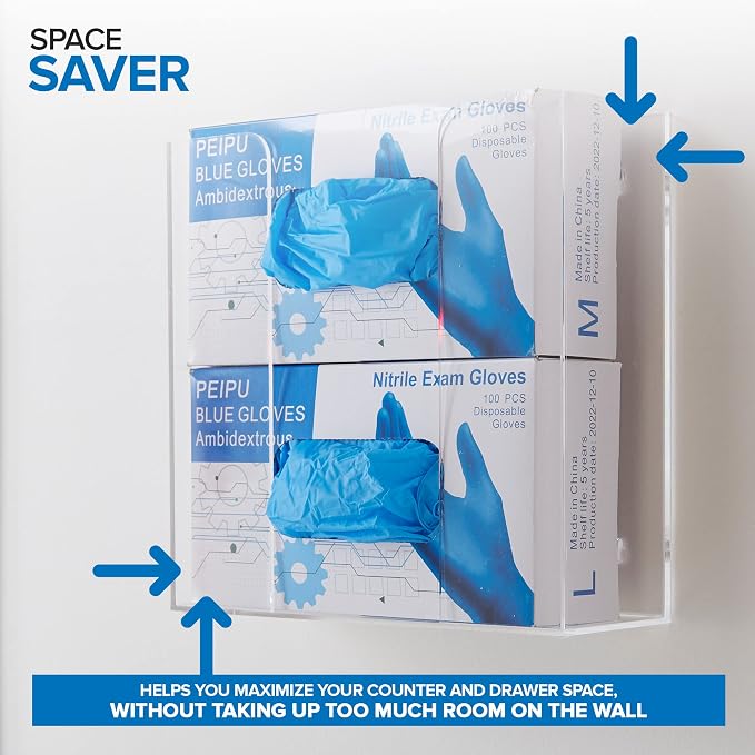 Stock Your Home Double Acrylic Gloves Dispenser (2 Pack) Tissue Box Shelf, Glove Holder Wall Mount, For Kitchen, Cleaning Closet, Exam, Office