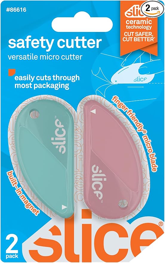 Slice Micro Safety Cutter | Safe Ceramic Box Cutter Lasting 11x Longer than Metal | Keychain Box Opener | Combo Pack | Mint + Dusty Rose