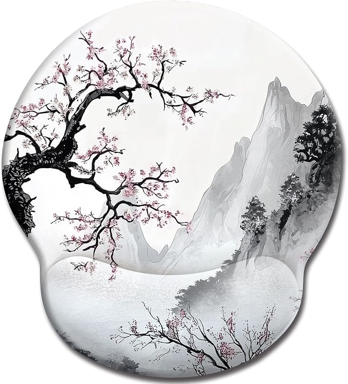 LIMKRIAN Japanese Ergonomic Mouse Pad with Gel Wrist Rest, 9.8 x 8.6 in | Non-Slip PU Base, Smooth Surface, Cooling Gel Eases Wrist Pain, Comfort Wrist Support Computer Office Desk Accessories Decor