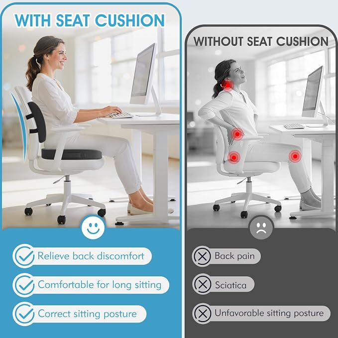 CushZone Seat Cushion, Lumbar Support Pillow with Adjustable Strap-Chair Cushions for Sciatica Pain Relief-with Washable Cover Memory Foam for Car, Travel and Wheelchair-Gray X-Large
