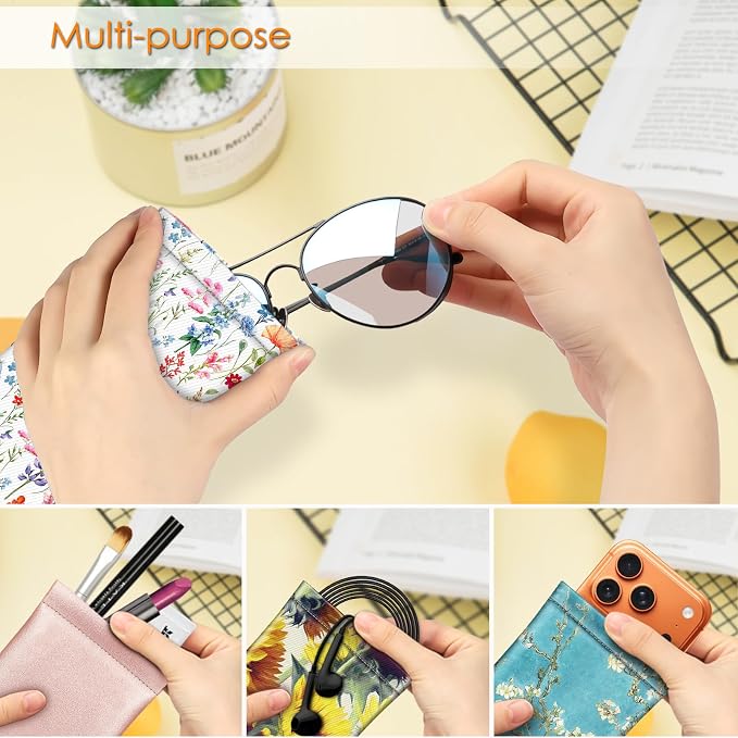 FINTIE Soft Eyeglasses Case with Cleaning Cloth, Portable Squeeze Top Vegan Leather Glasses Pouch, Sunglasses Eyewear Bag