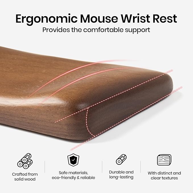 Mouse Wrist Rest for One-Hand Gaming Keypad, Ergonomic Walnut Rest | Ergonomic Design for Wrist Pain Relief, Easy to Clean and Smooth No Odor, Support Wrist to Coding Typing and Playing