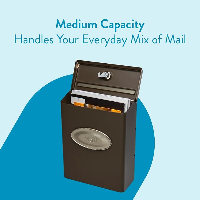 Architectural Mailboxes Designer Galvanized Steel Wall-Mount Mailbox, DVKPBZ0AM, Venetian Bronze, Medium | Galvanized steel build with a concealed lock and key drop box and weather-resistant outdoor construction.