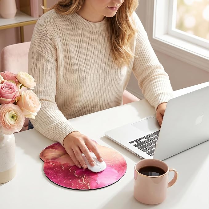 KONVINIT Ergonomic Mouse Pad with Wrist Rest, Small Mousepad with Non-Slip Rubber Base and Smooth Surface, Hot Pink Mouse Pads for Desk, Office Desk Accessories